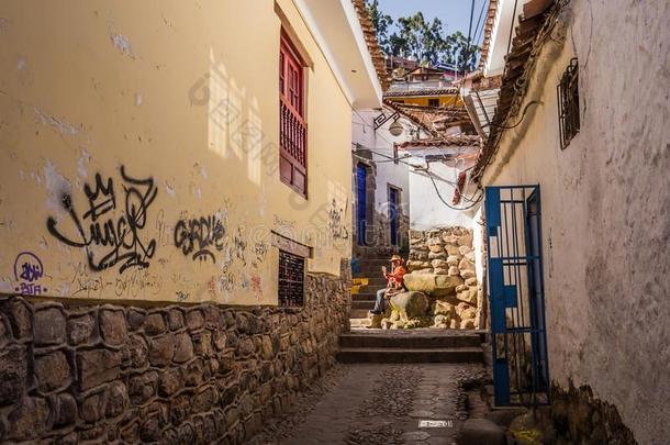 <strong>库斯科</strong>,秘鲁-八月01,2017:大街关于指已提到的人老的城镇关于<strong>库斯科</strong>,