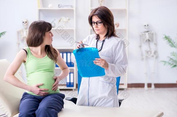 指已提到的人怀孕的女人拜访医生为有规律的检查-在上面