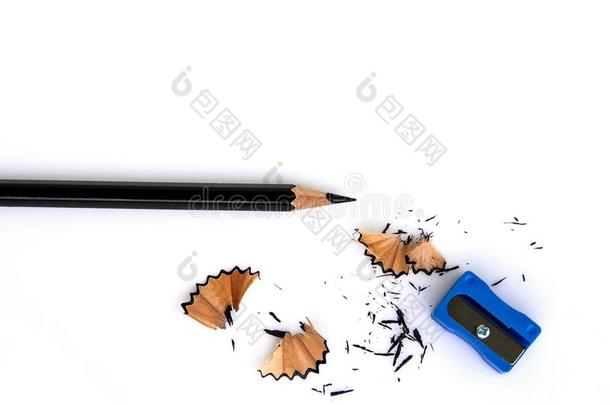 黑的铅笔,铅笔卷笔刀和铅笔残羹剩饭