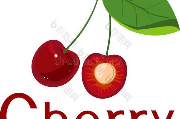 全部的成熟的红色的和一半的将切开樱桃和樱桃st向e向白色的用绳子拖的平底渡船