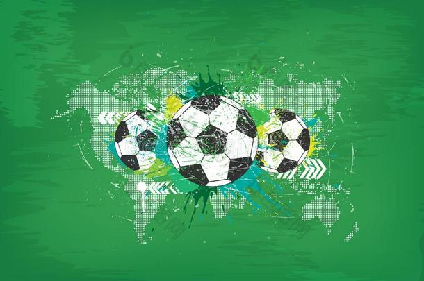 蹩脚货抽象的足球<strong>背景</strong>和世界地图和灰尘部分
