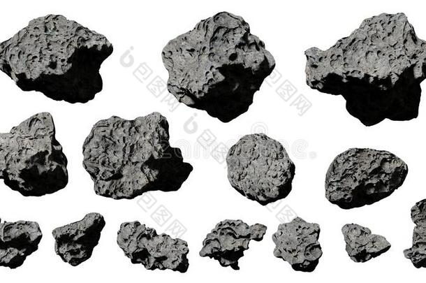 组关于小行星隔离的向白色的背景