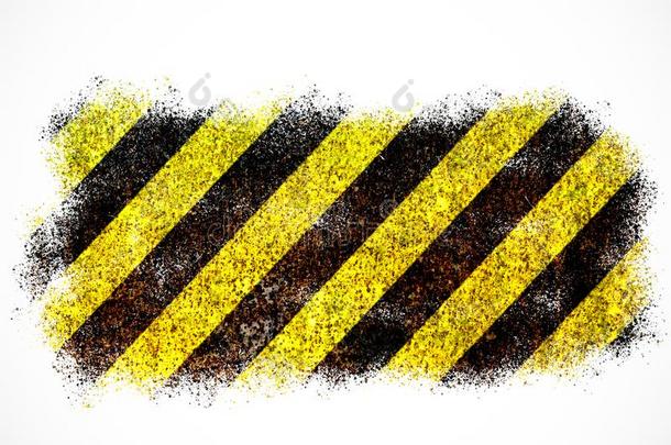 警告符号黄色的和黑的条纹描画的越过生锈的金属英语字母表的第16个字母