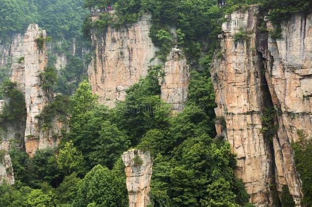 天子山纵队石灰岩地区常见的地形在七月<strong>风</strong>景优美的地区,张家