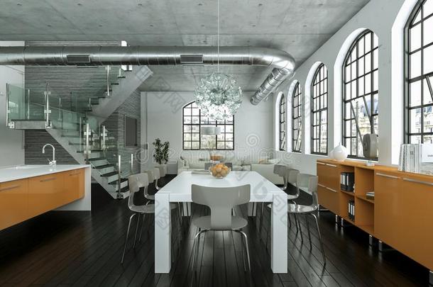 现代的明亮的进餐房间斯堪地那维亚内部设计