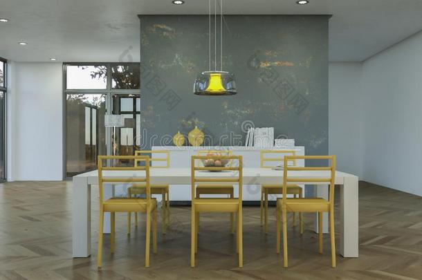 现代的明亮的进餐房间斯堪地那维亚内部设计