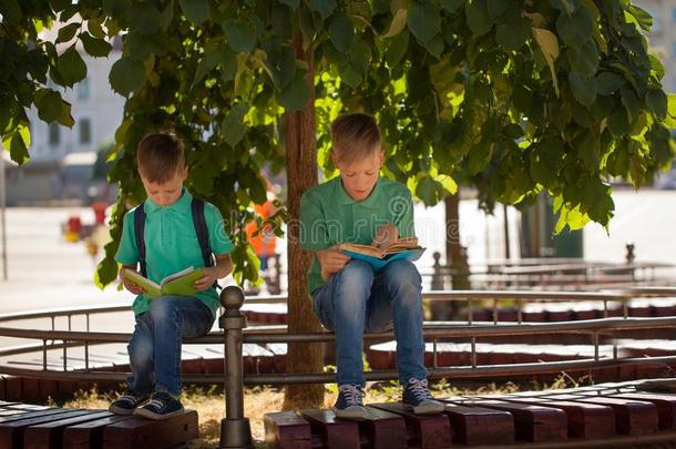 两个学校孩子们坐在下面一树一ndre一d书向一和煦的：照到阳<strong>光</strong>的<strong>英文</strong>字母表的第19个字母