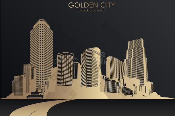 金色的城市风光照片和摩天大楼.