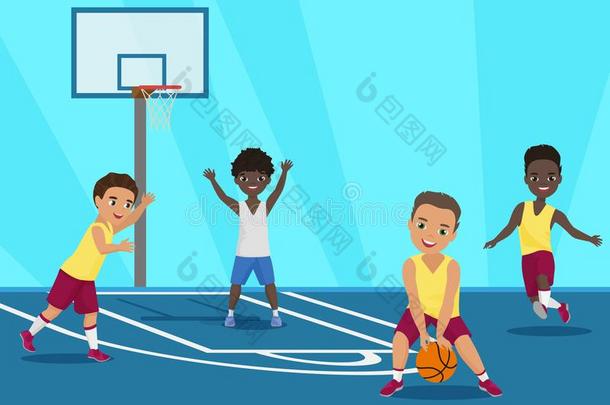 矢量漫画说明关于小孩演奏篮球采用肖奥