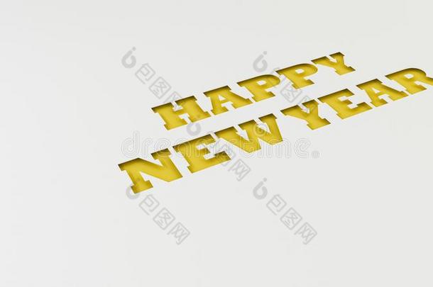 黄色的幸福的新的年字将切开采用白色的纸