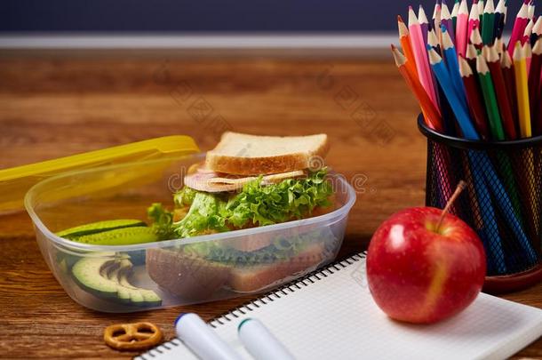 观念关于学校午餐破和健康的午餐盒和学校