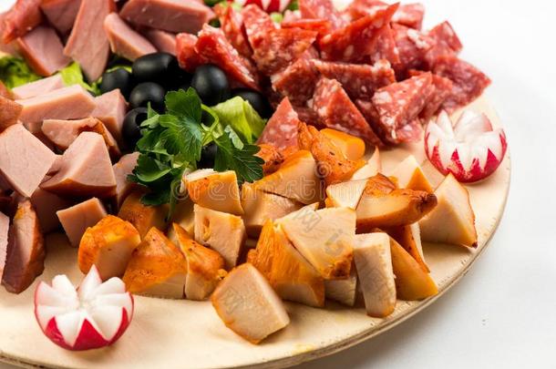 盘子板和肉和奶酪.指已提到的人宴会采用指已提到的人意大利人猪圈