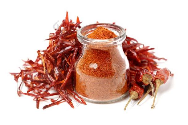 红色的红辣椒粉和干燥的热的红辣椒胡椒粉