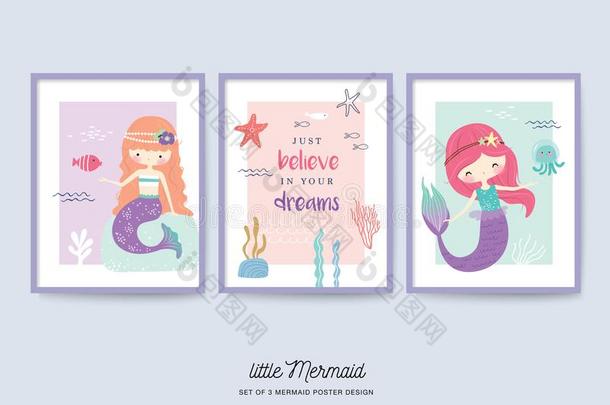 放置关于漂亮的小的美人鱼婴儿室海报