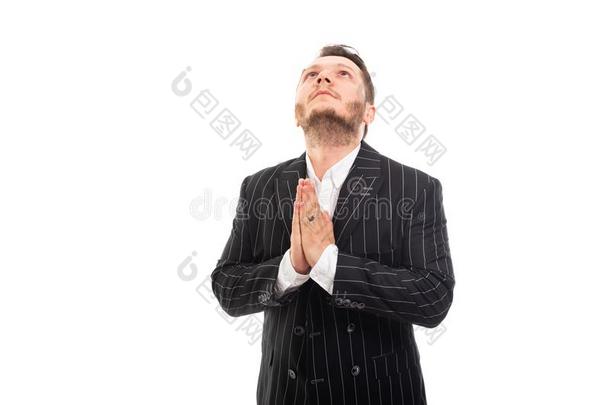 肖像关于商业男人展映祈祷手势