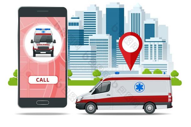 全部的救护车汽车经过可移动的电话,紧急情况呼唤.救护车Cana加拿大