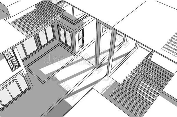 抽象的3英语字母表中的第四个字母建筑物线框图结构.说明修建
