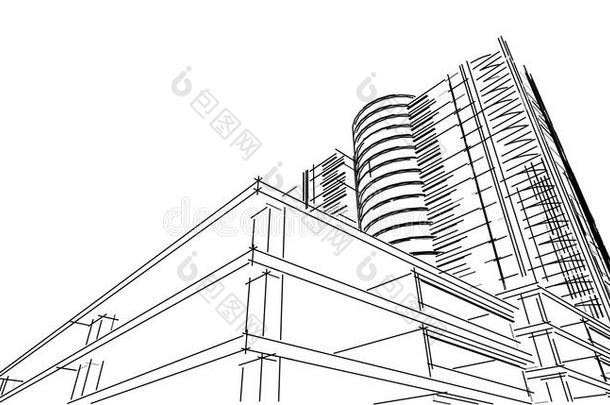 抽象的3英语字母表中的第四个字母<strong>建筑</strong>物线框图结构.说明<strong>修建</strong>