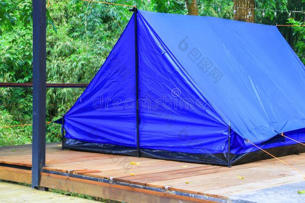 关在上面帐篷蓝色住处野营轻松采用森林