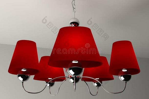 典型的设计关于枝形吊灯和红色的灯罩