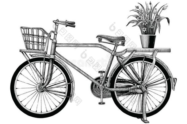 酿酒的自行车和花罐h和绘画夹子艺术隔离的向