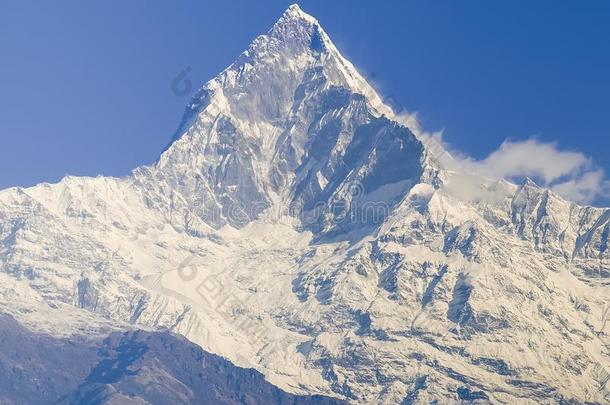 南方面容关于山山峰马查普查尔,喜马拉雅山脉,尼泊尔