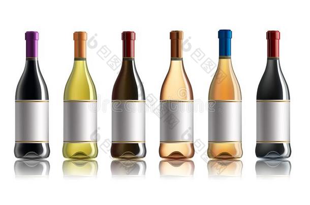 红色的葡萄<strong>酒瓶子</strong>.放置关于白色的,玫瑰,和红色的葡萄<strong>酒瓶子</strong>s.伊索拉