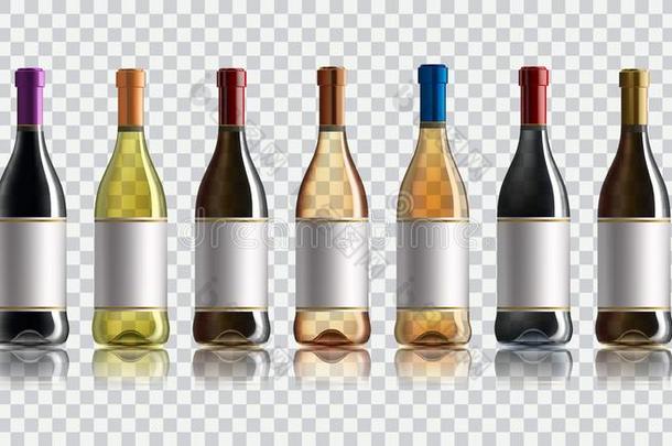 红色的葡萄酒<strong>瓶子</strong>.放置关于白色的,玫瑰,和红色的葡萄酒<strong>瓶子</strong>s.伊索拉