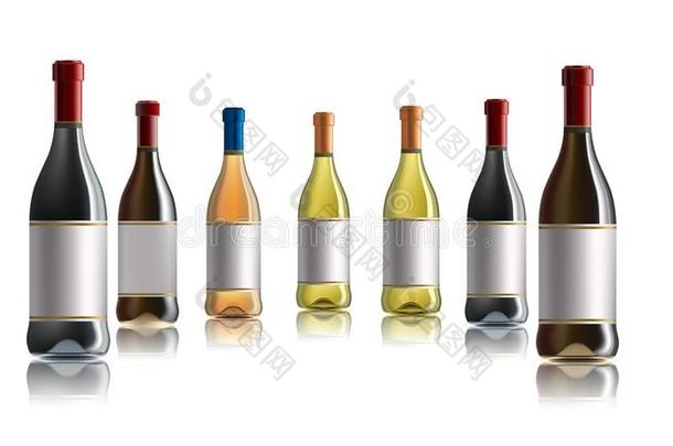 红色的葡萄<strong>酒瓶子</strong>.放置关于白色的,玫瑰,和红色的葡萄<strong>酒瓶子</strong>s.伊索拉