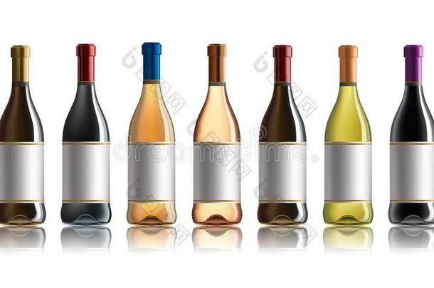 红色的葡萄<strong>酒瓶</strong>子.放置关于白色的,玫瑰,和红色的葡萄<strong>酒瓶</strong>子s.伊索拉