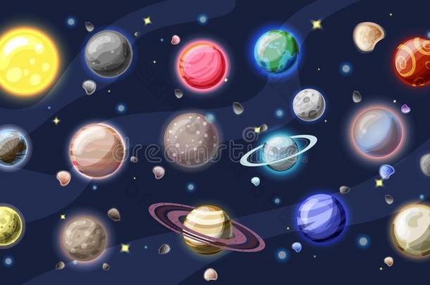 太阳的体系矢量漫画收集.行星,月亮关于地球,