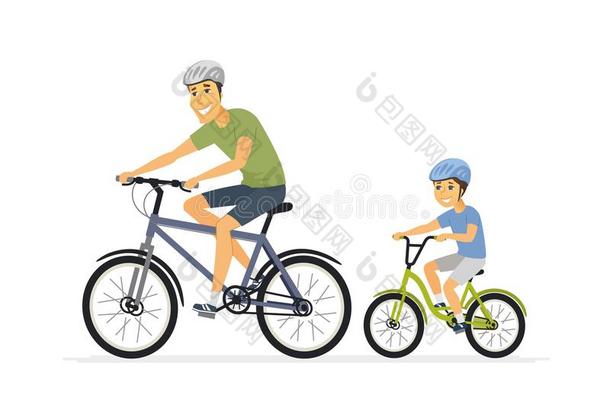 父亲和儿子骑脚踏车兜风-漫画人字符说明