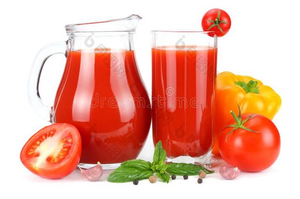 番茄果汁采用玻璃n.大罐和番茄,大蒜,香料,和罗勒属植物