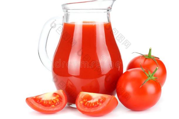 番茄果汁采用玻璃n.大罐隔离的向白色的背景
