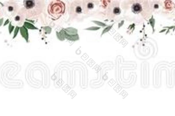 霍利森塔尔植物学的设计横幅.粉红色的玫瑰,桉树,神甫