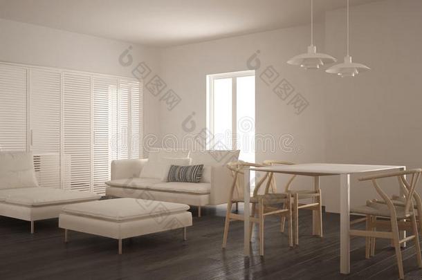 现代的干净的活的房间和滑行的门和进餐表,sodiumfluorescein荧光素钠