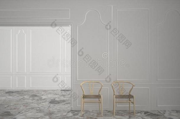 典型的空的房间和<strong>大理石地面</strong>和木制的椅子,白色的Colombia哥伦比亚