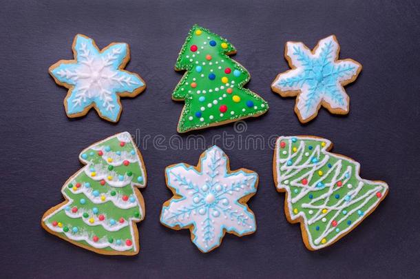 圣诞节食物,手工做的甜饼干姜饼喜欢圣诞节树