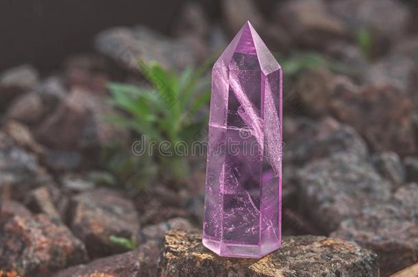 大大地透明的神秘的有小面的结晶关于有色的粉红色的紫水晶