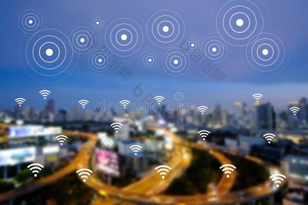 WirelessFidelity基于IEEE802.11b标准的无线局域网网向变模糊城市风光照片背景.