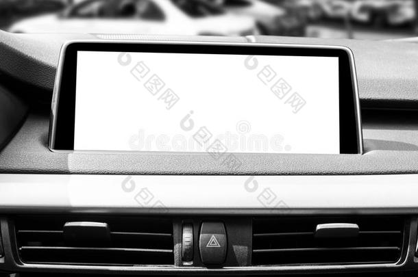 显示屏采用汽车和隔离的空白的屏幕使用为航行地图