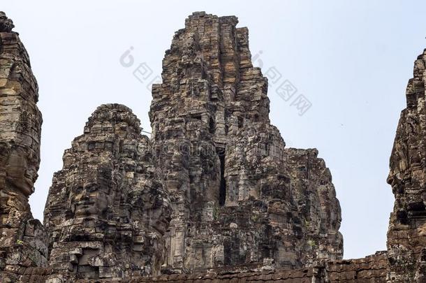 中央的塔关于巴永庙,吴哥泰国或高棉的佛教寺或僧院复杂的,柬埔寨.transmissionelectronmicroscope透射