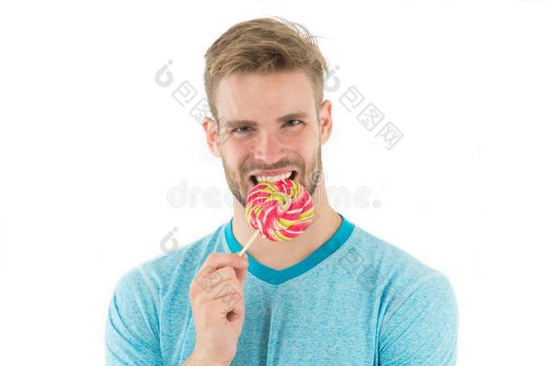 强的牙.男人保存棒棒糖.家伙食物巨人富有色彩的棒棒糖