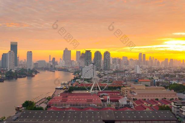 扇形棕榈细纤维都市的地平线空气的看法在夜.