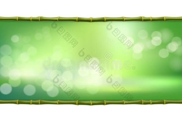 长方形绿色的竹子茎边框架和焦外成像背景