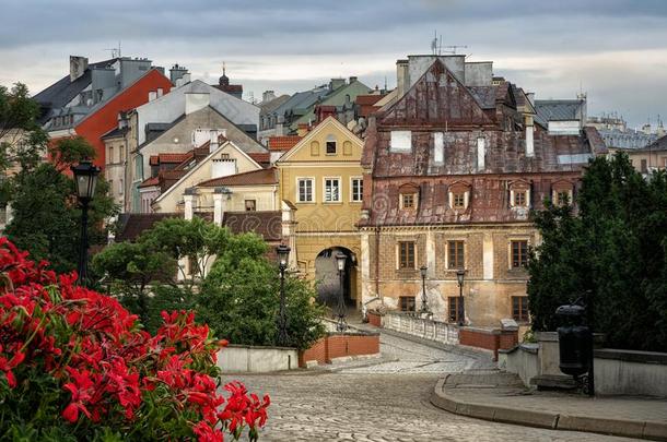 看法关于老的城镇关于卢布林从卢布林城堡,波兰