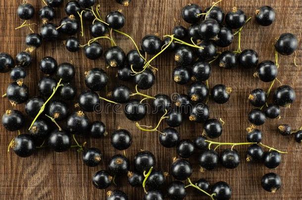 新鲜的生的<strong>黑</strong>的小葡萄干浆果向棕色的木材