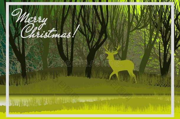 圣诞节明信片和风景和<strong>鹿</strong>采用指已提到的人森林