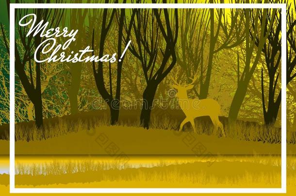 圣诞节明信片和风景和<strong>鹿</strong>采用指已提到的人森林