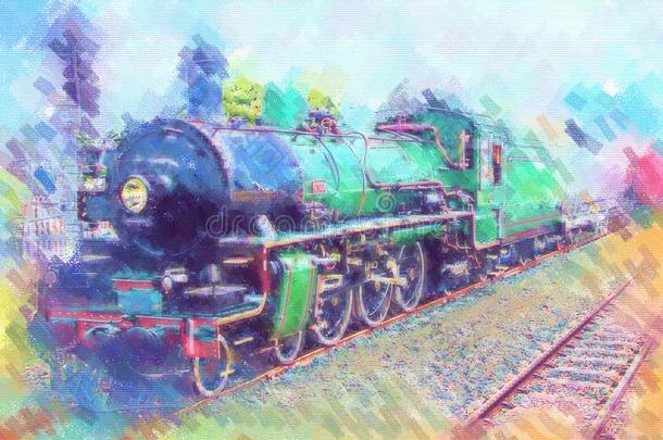 老的蒸汽火车头发动机制动火箭酿酒的抽象的绘画
